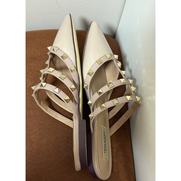 VETAALENO STUDDED PUMPS FLATS EU 38 US 7 BEIGE GOLD GLADIATOR PARTY CASUAL - Picture 7 of 8